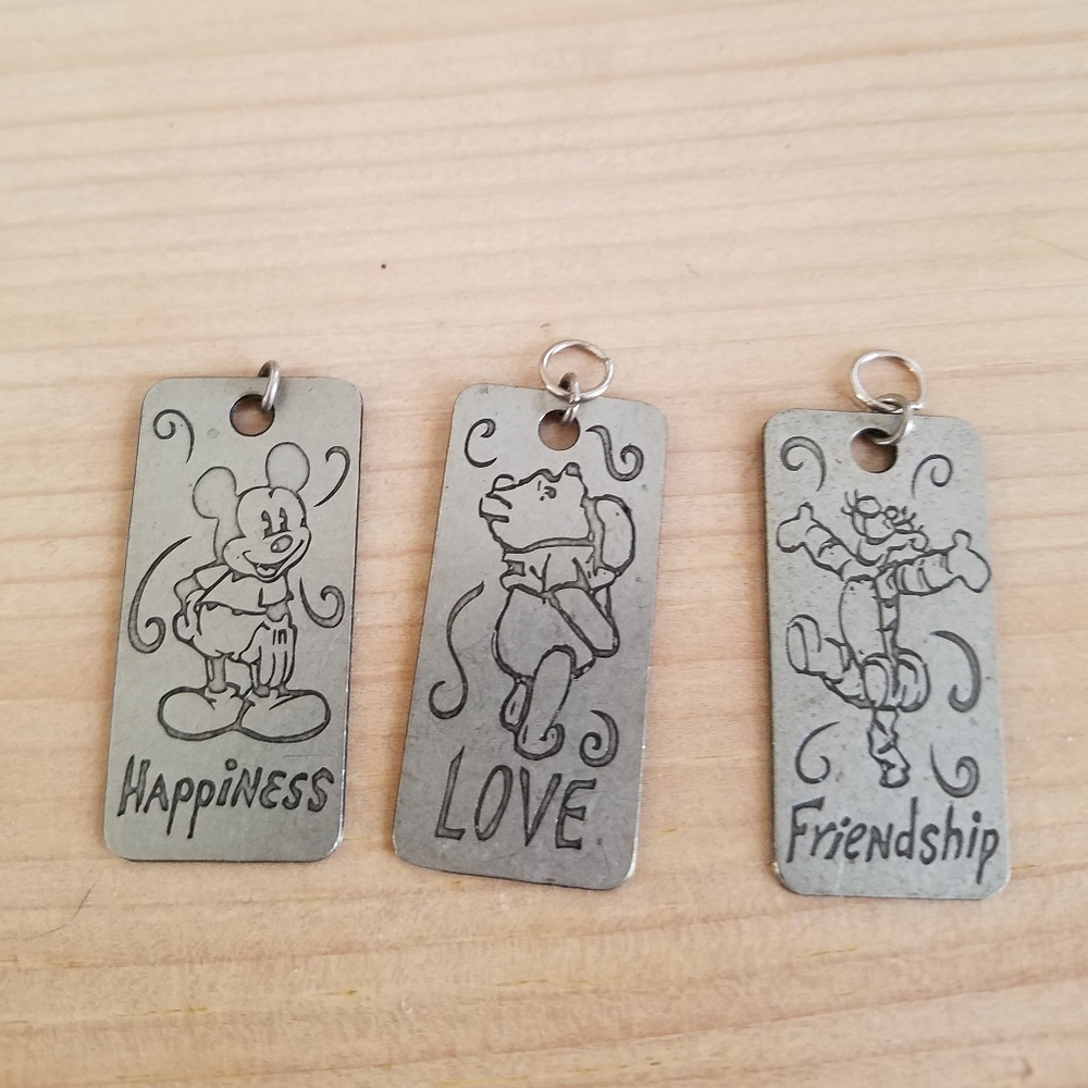Disney Vintage Aluminum Dog Tag Charms - 3